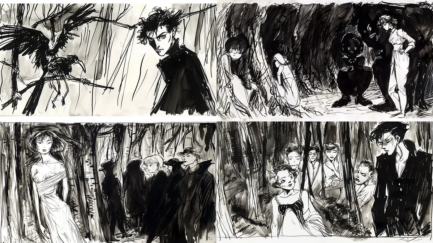 Monochrome Whispers of Gothic Expressionism - Midjourney sref style