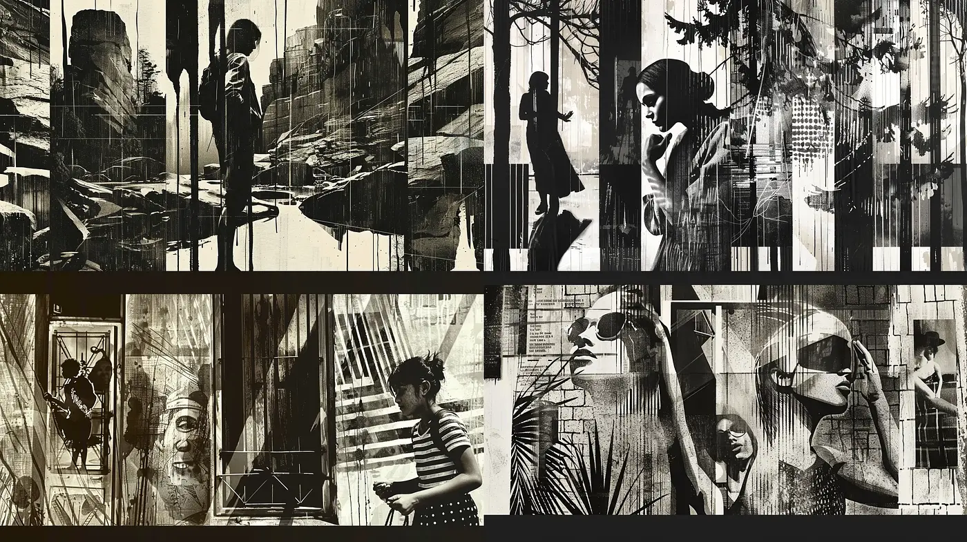 Monochromatic Urban Tapestry with Abstract Expressionist Overtones - Midjourney sref style