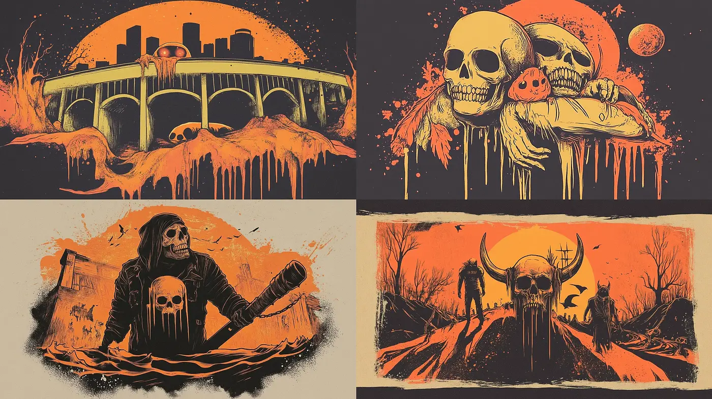Gothic Dystopia in Sunset Hues - Midjourney sref style