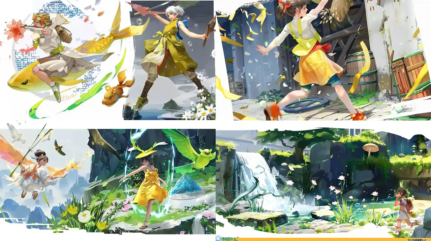 Vibrant Brushstroke Adventure Through a Colorful Fantasy World - Midjourney sref style