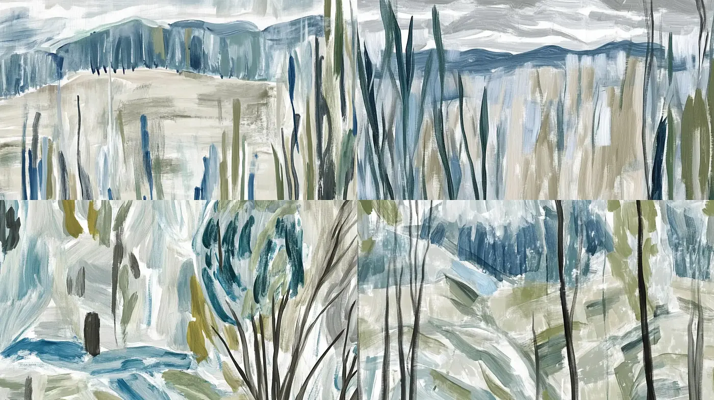 Abstract Expressionist Brushwork in Cool Highland Tones - Midjourney sref style