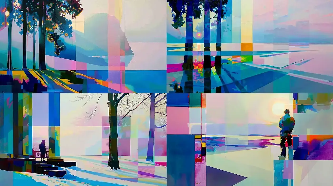 Vibrant Geometric Landscape with a Dreamlike Quality - Midjourney sref style
