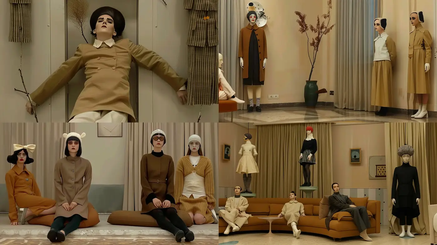 Surrealistic Homage with Neutral Tones and Avant-Garde Fashion - Midjourney sref style