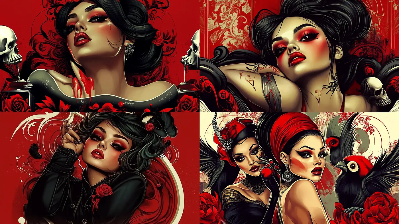Sultry Elegance with Gothic Undertones and a Macabre Twist - Midjourney sref style