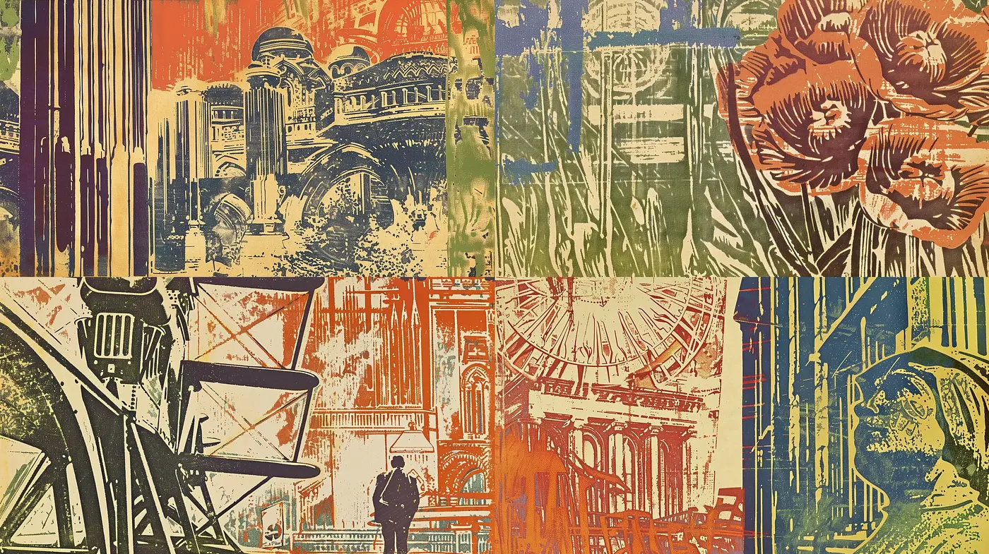 Abstract Expressionist Montage with a Retro Spectrum - Midjourney sref style
