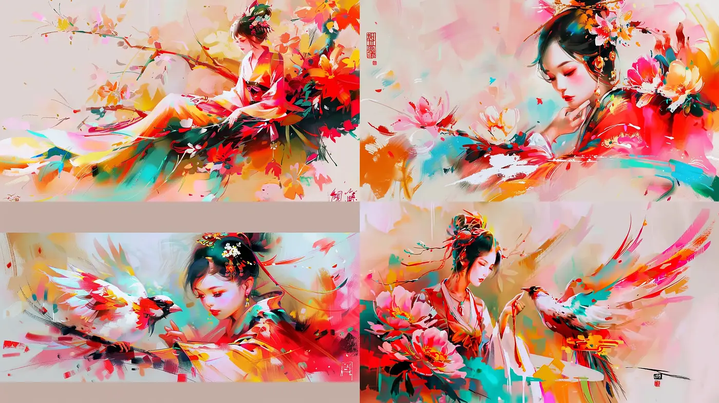 Whimsical Brushstrokes of Vivid Elegance - Midjourney sref style