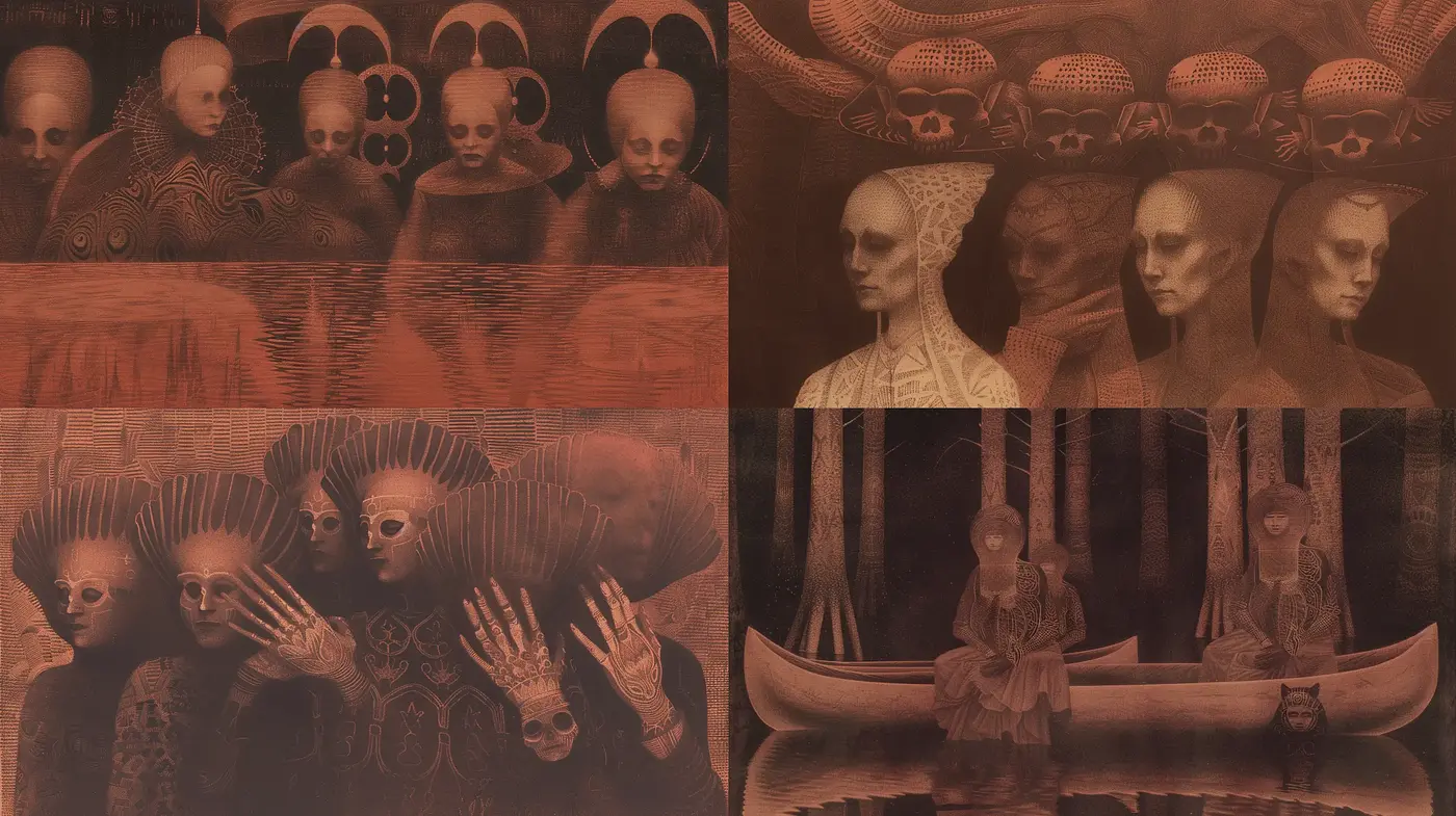 Surreal Shadows and Sepia: A Homage to Hieronymus Bosch - Midjourney sref style