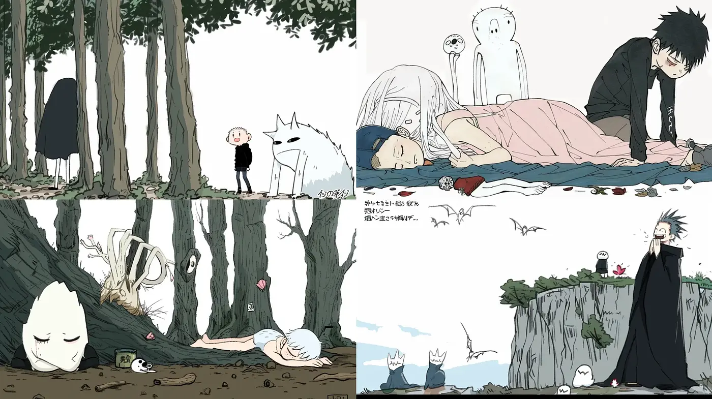 Melancholic Serenity in Stylized Anime-Inspired Illustrations - Midjourney sref style