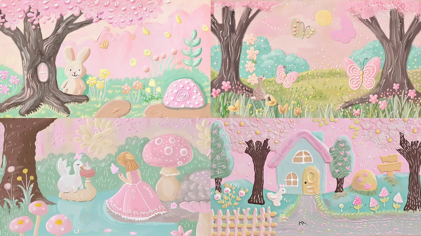 Whimsical Pastel Dreamscape in Storybook Illustration Style - Midjourney sref style