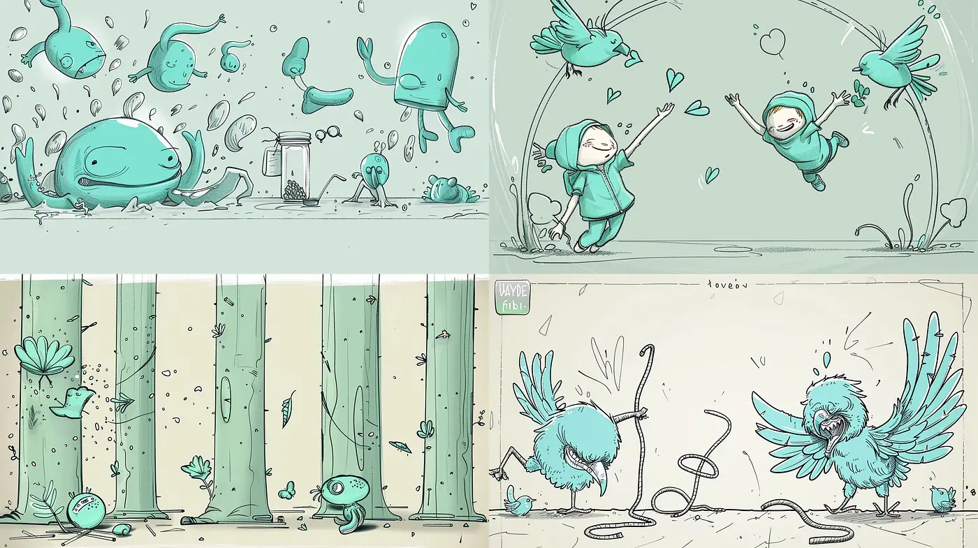 Soothing Teal Illustrative Visions of Whimsy and Charm - Midjourney sref style