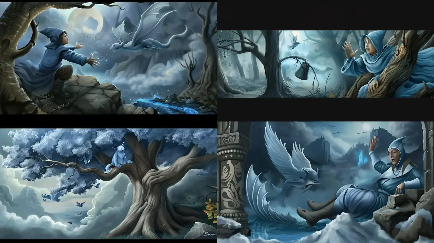 Serene Fantasy Landscapes with Mystical Elements - Midjourney sref style