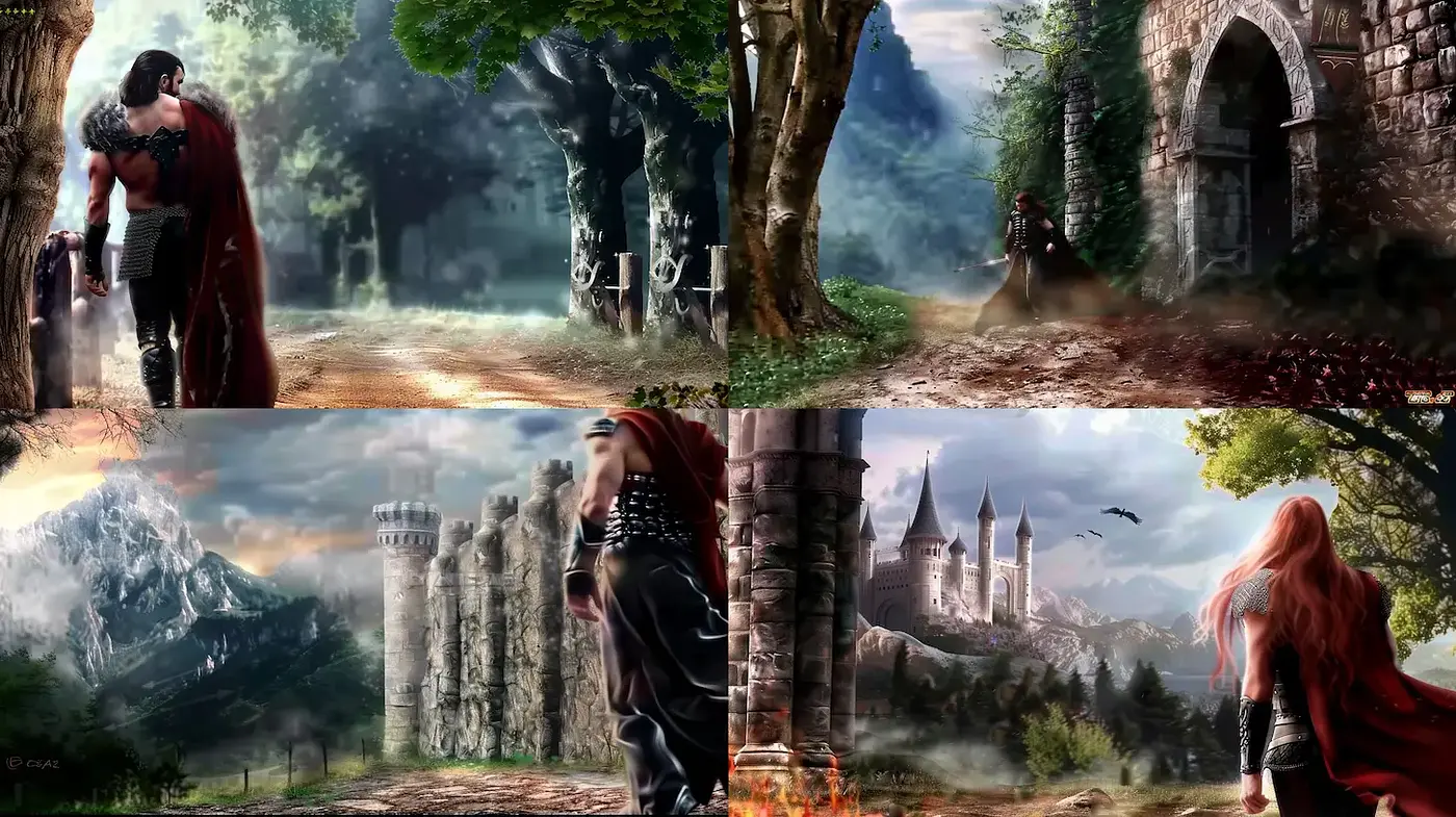 Epic Fantasy Landscape with Dramatic Characters and Rich Textures - Midjourney sref style
