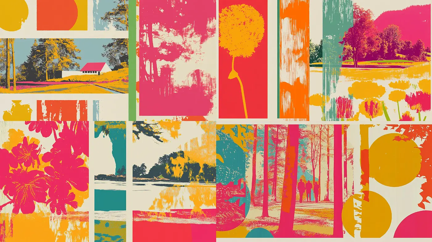 Abstracted Chromatic Landscapes with Vibrant Pop Art Overtones - Midjourney sref style