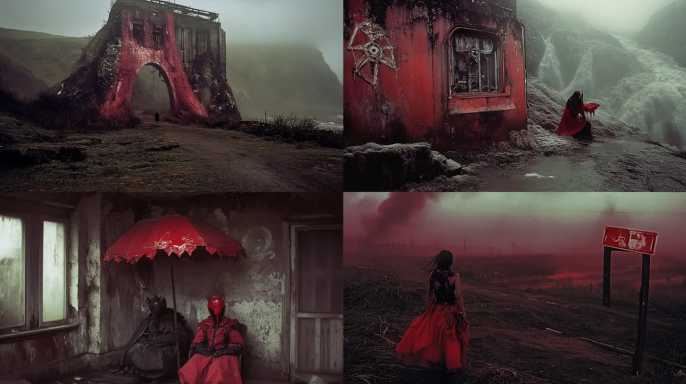 Ethereal Desolation with a Touch of Crimson - Midjourney sref style