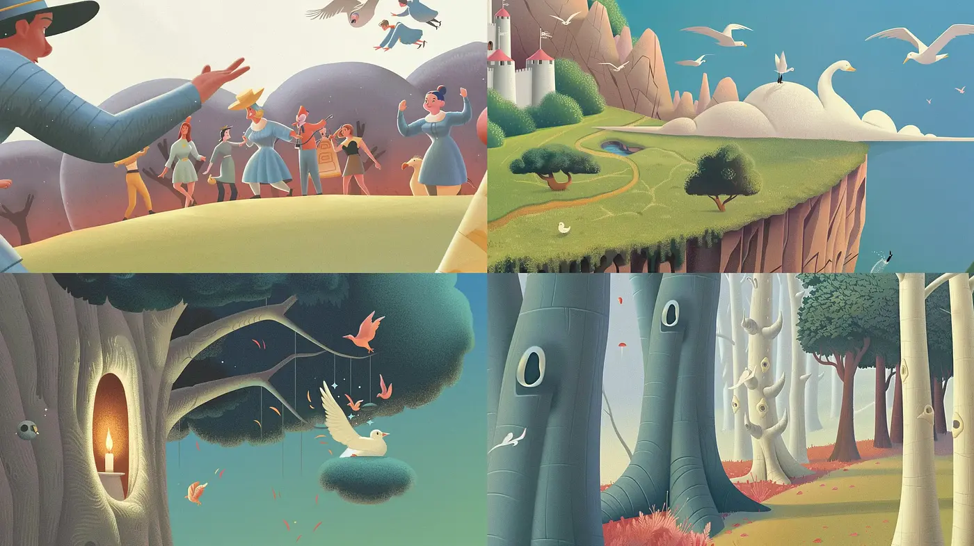 Surreal Storybook Illustrations with a Whimsical Air - Midjourney sref style
