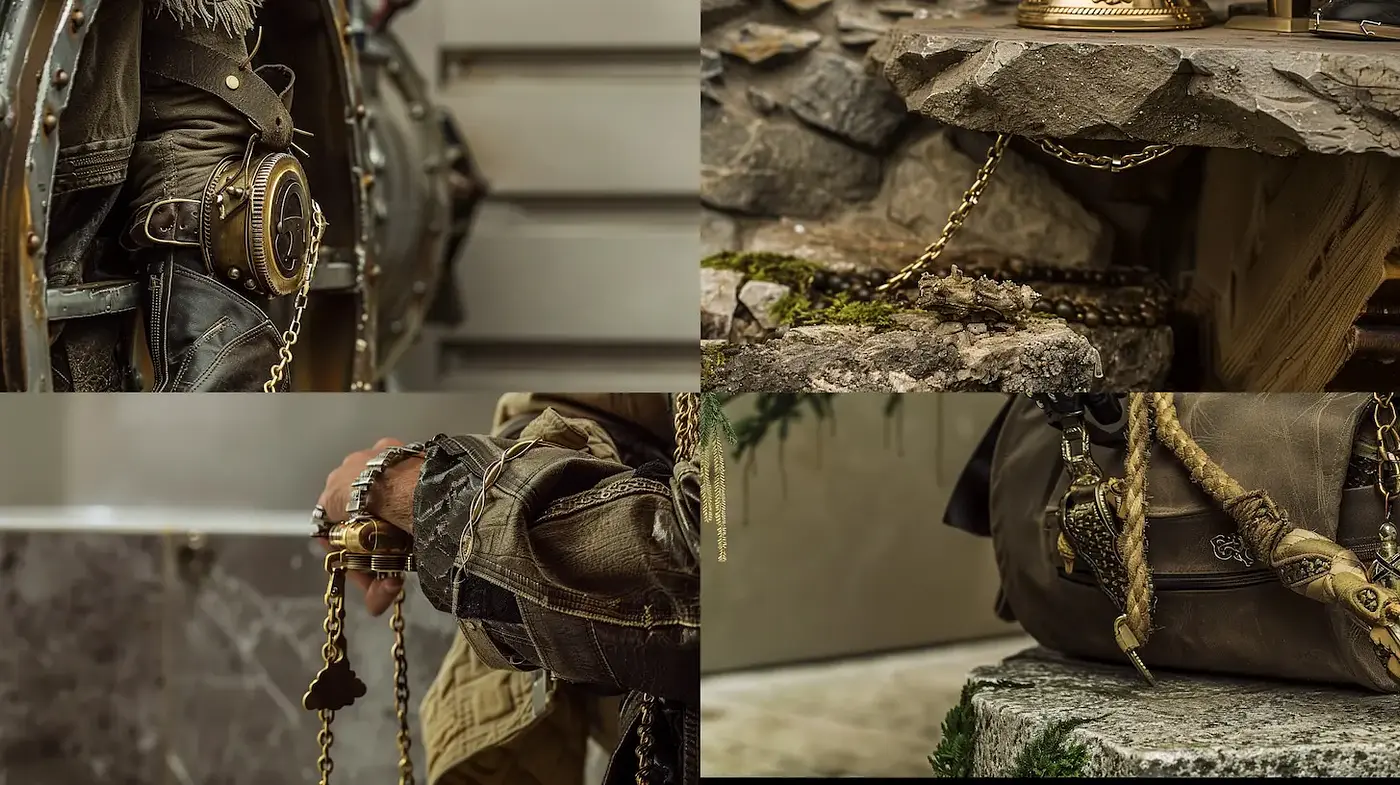 Industrial Steampunk Aesthetic with Natural Elements - Midjourney sref style