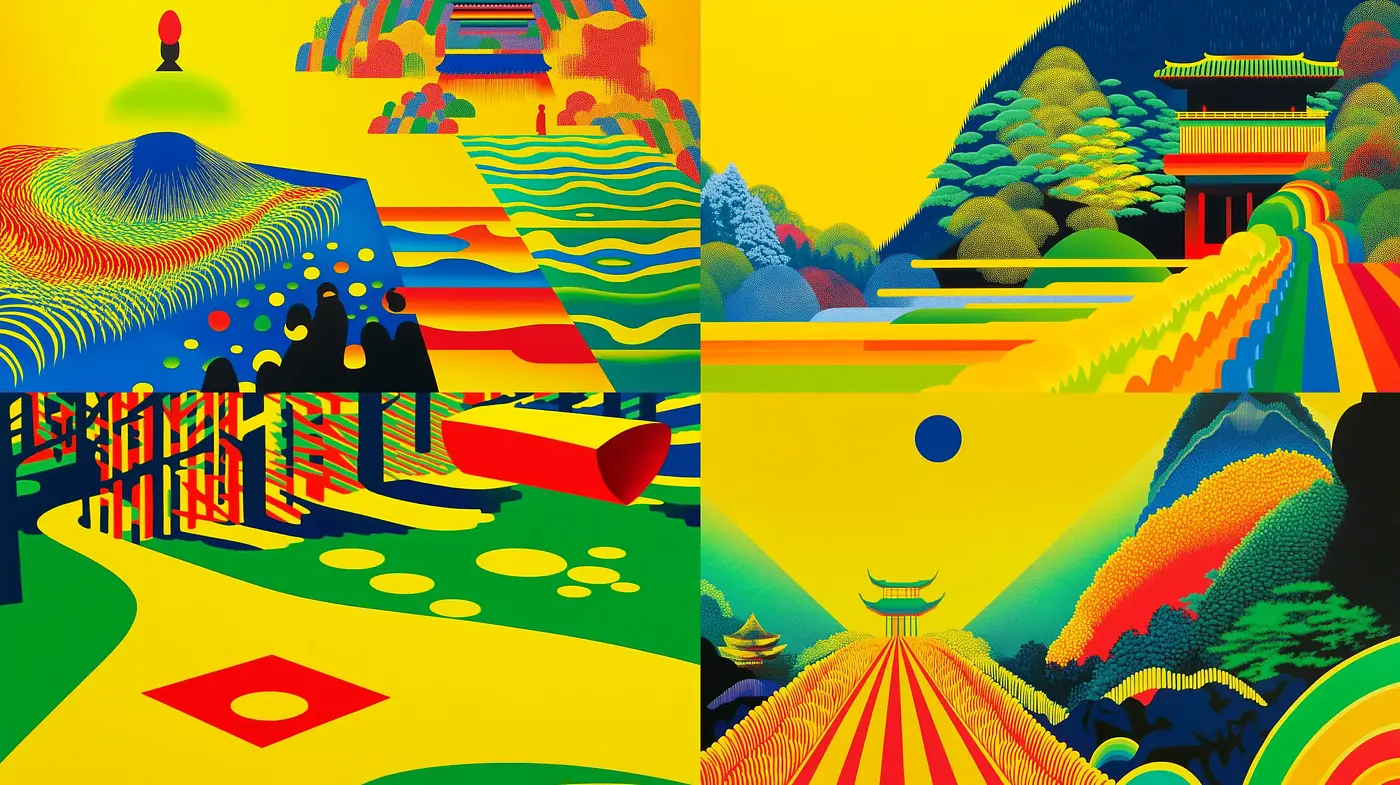 Psychedelic Pop Art Landscapes Infused with Abstract Expressionism - Midjourney sref style