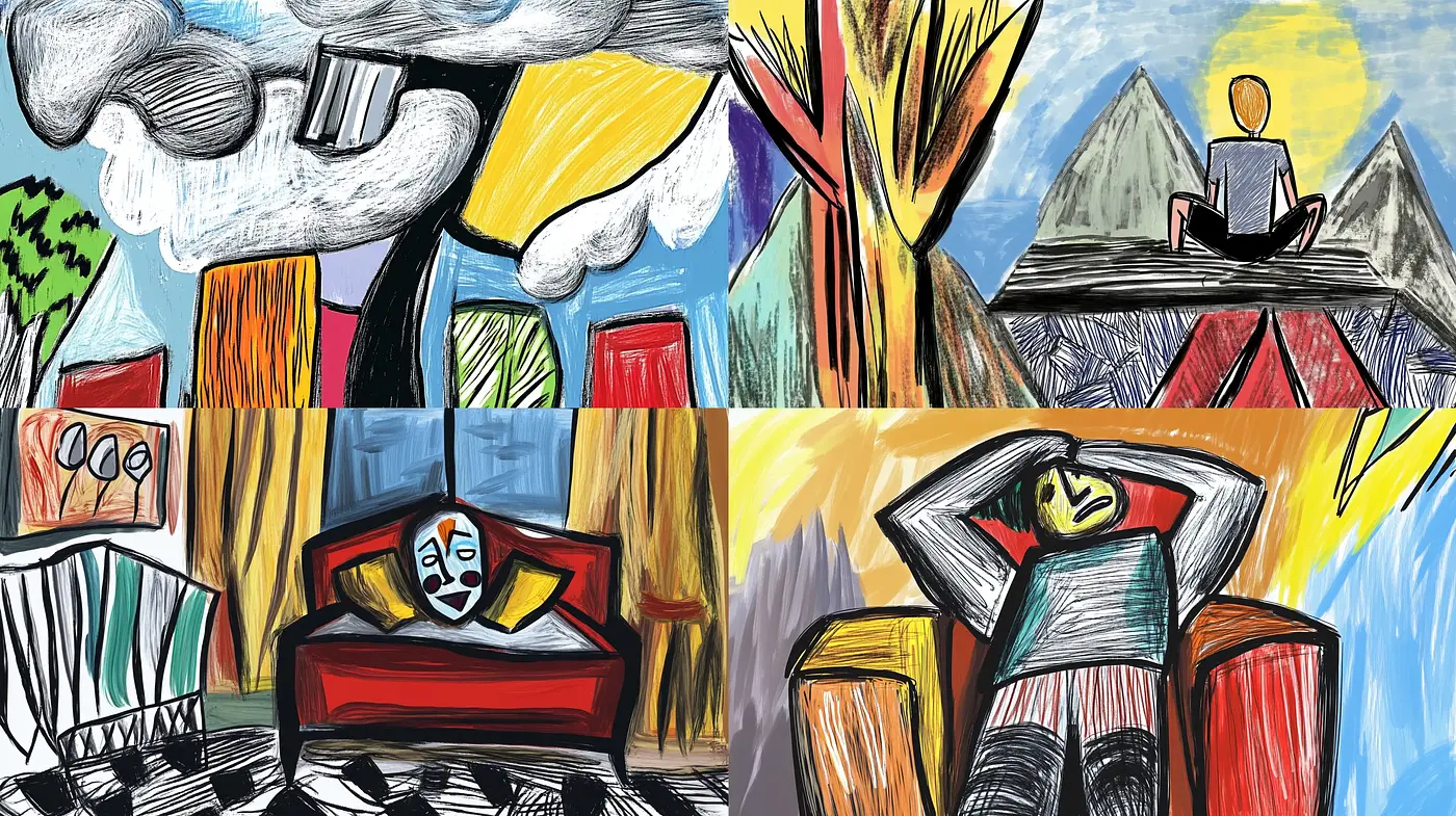 Vibrant Scribbled Fusion: A Melange of Bold Strokes and Expressionistic Undertones - Midjourney sref style