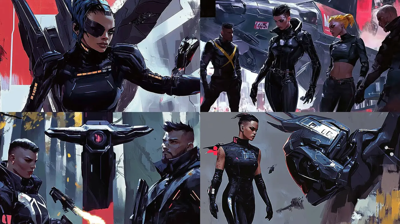 Futuristic Noir Sensibility with Stylized Brushwork - Midjourney sref style
