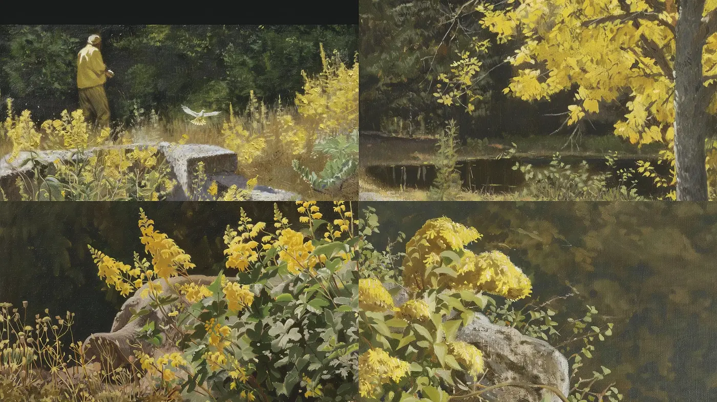 Golden Hues of Autumn: An Idyllic Painterly Exploration - Midjourney sref style