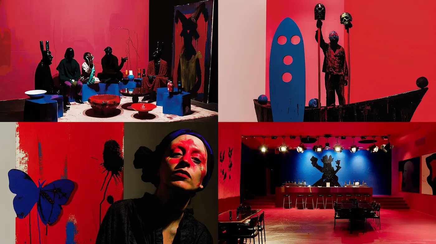 Crimson Nocturne: A Vivid Study in Scarlet Shades and Abstracted Forms - Midjourney sref style