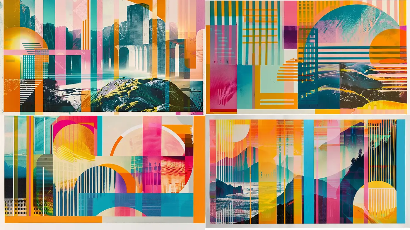Retrofuturistic Synthwave Panorama with Geometric Abstraction - Midjourney sref style