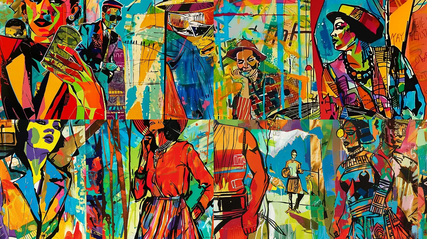 Vibrant Collage of Abstract Expressionism and Pop Art Fusion - Midjourney sref style