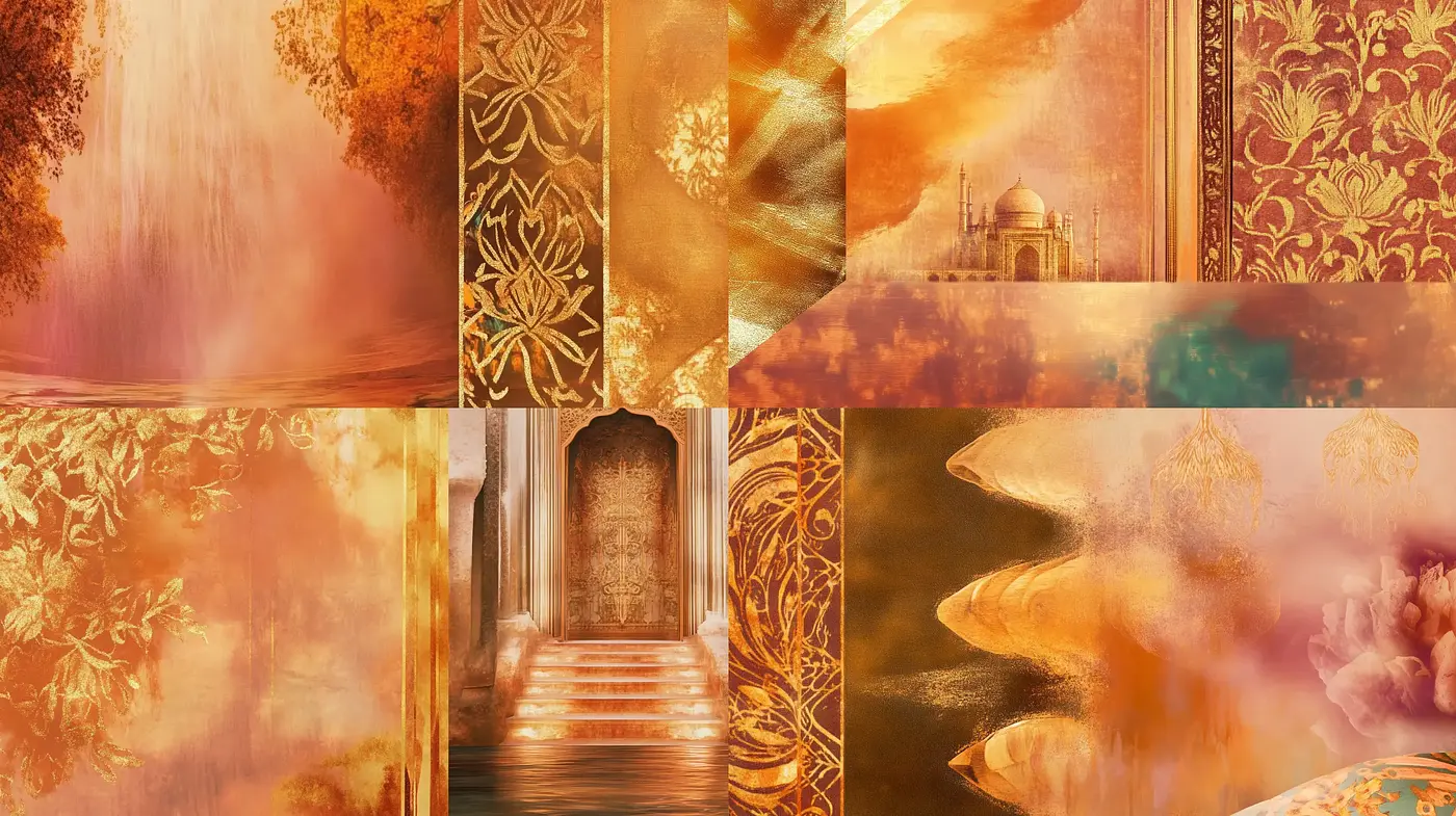 Golden Opulence: A Fusion of Luminous Hues and Ornate Textures - Midjourney sref style