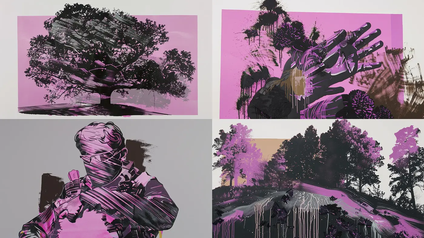 Stark Dichromatic Silhouettes with Surreal Undertones - Midjourney sref style
