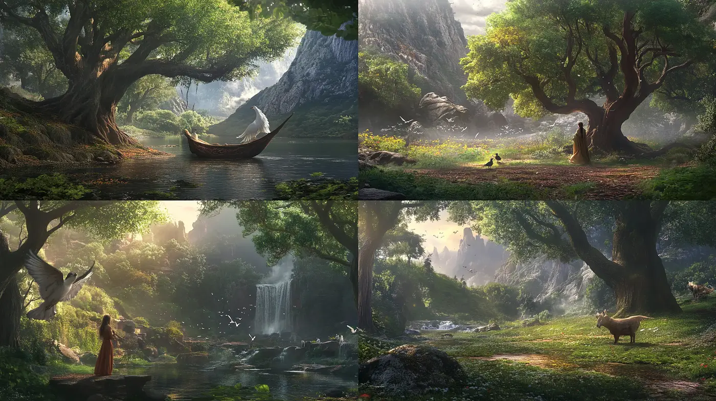 Enchanted Forest Vistas Embracing Ethereal Light and Timeless Elegance - Midjourney sref style