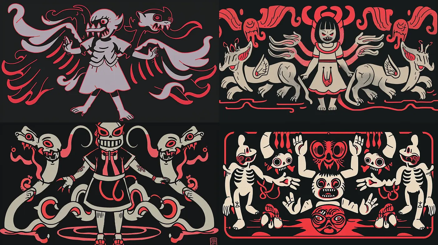 Spectral Elegance in Noir: A Fusion of Folk Art and Gothic Sensibilities - Midjourney sref style