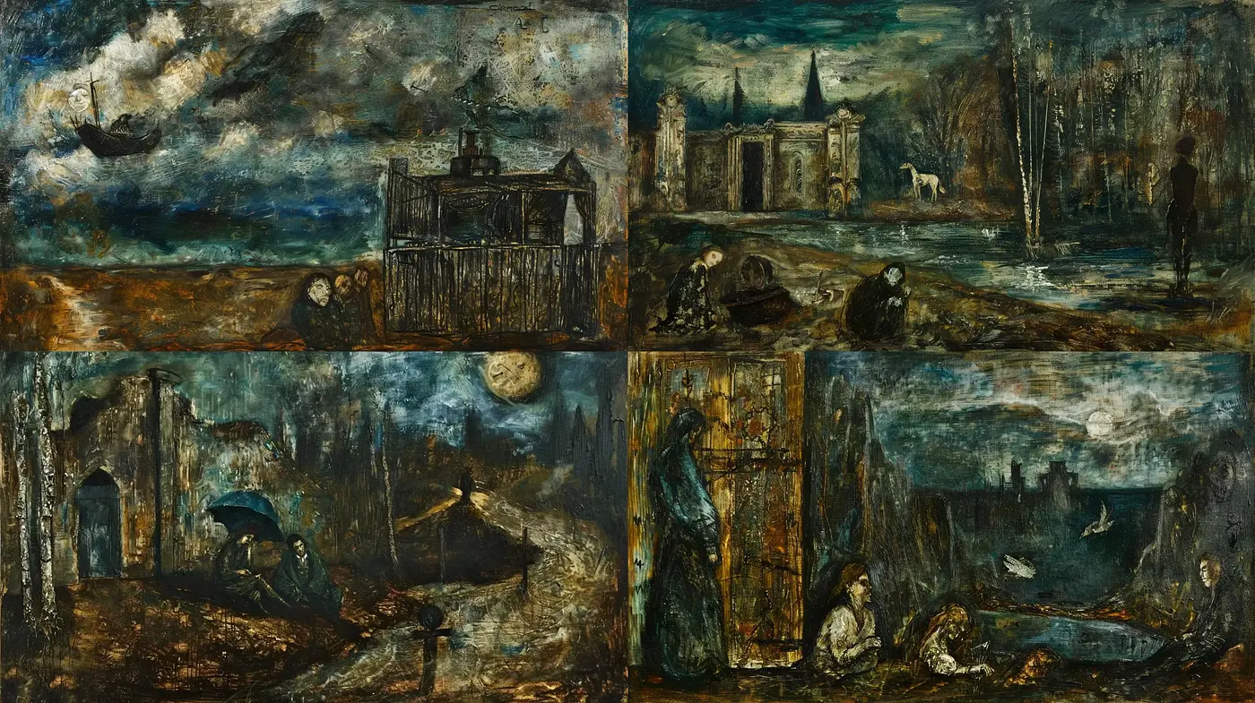 Ethereal Nocturnes of Desolation and Mystery - Midjourney sref style