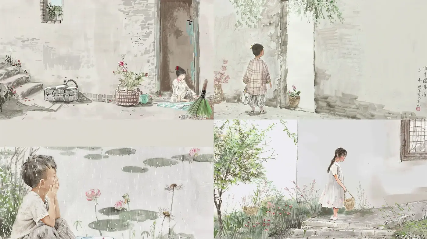 Serene Ink-Wash Reverie: A Study in East Asian Aesthetic - Midjourney sref style
