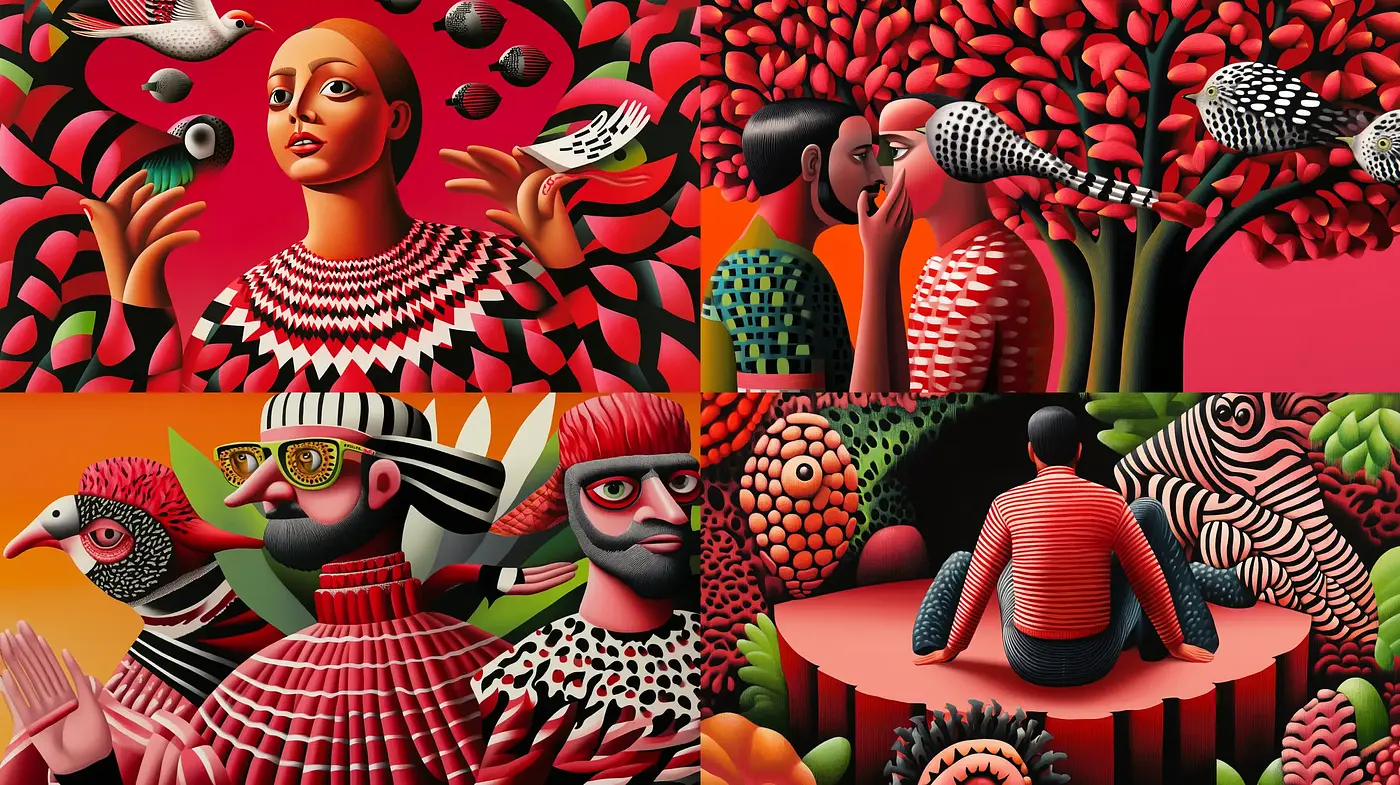 Surreal Vibrance: Interplay of Pattern and Color in a Dreamlike Realm - Midjourney sref style