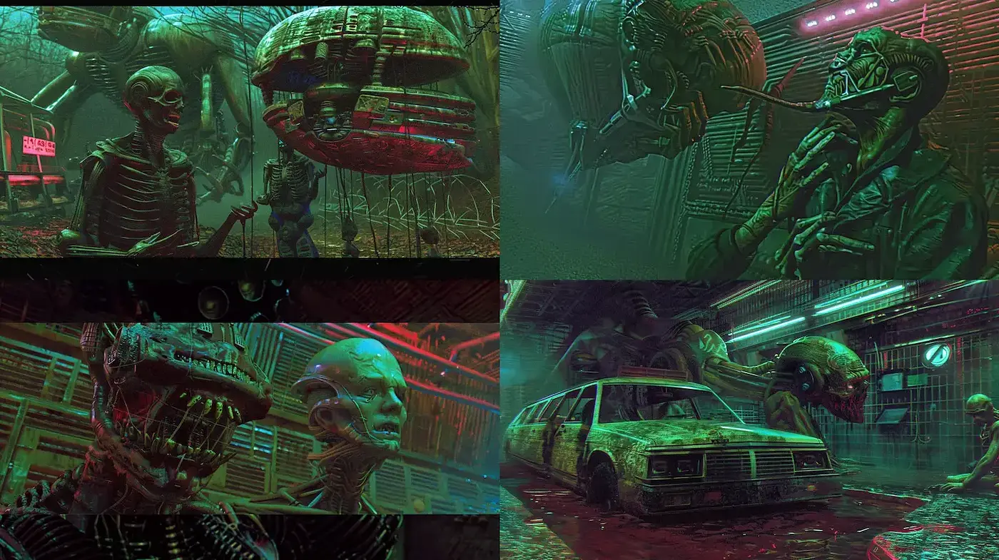 Neon Dystopian Aftermath: A Post-Apocalyptic Cyberpunk Vision - Midjourney sref style
