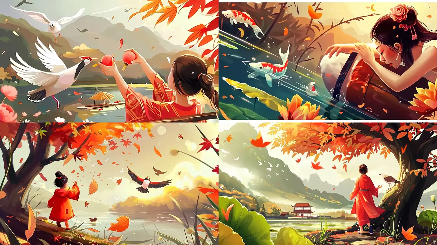 Autumnal Serenity: A Harmonious Blend of Pastoral Elegance and Oriental Grace - Midjourney sref style