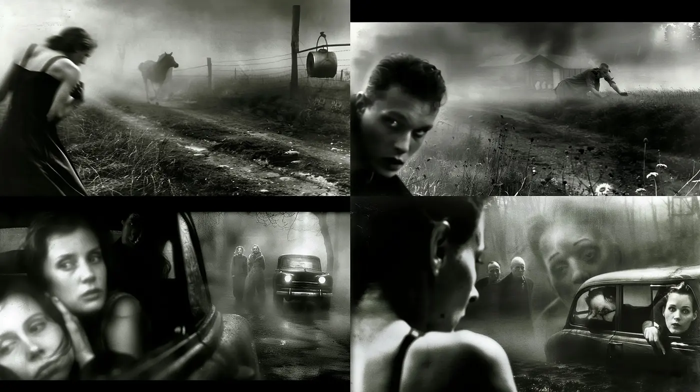 Ethereal Monochrome Visions: A Homage to Cinematic Noir - Midjourney sref style