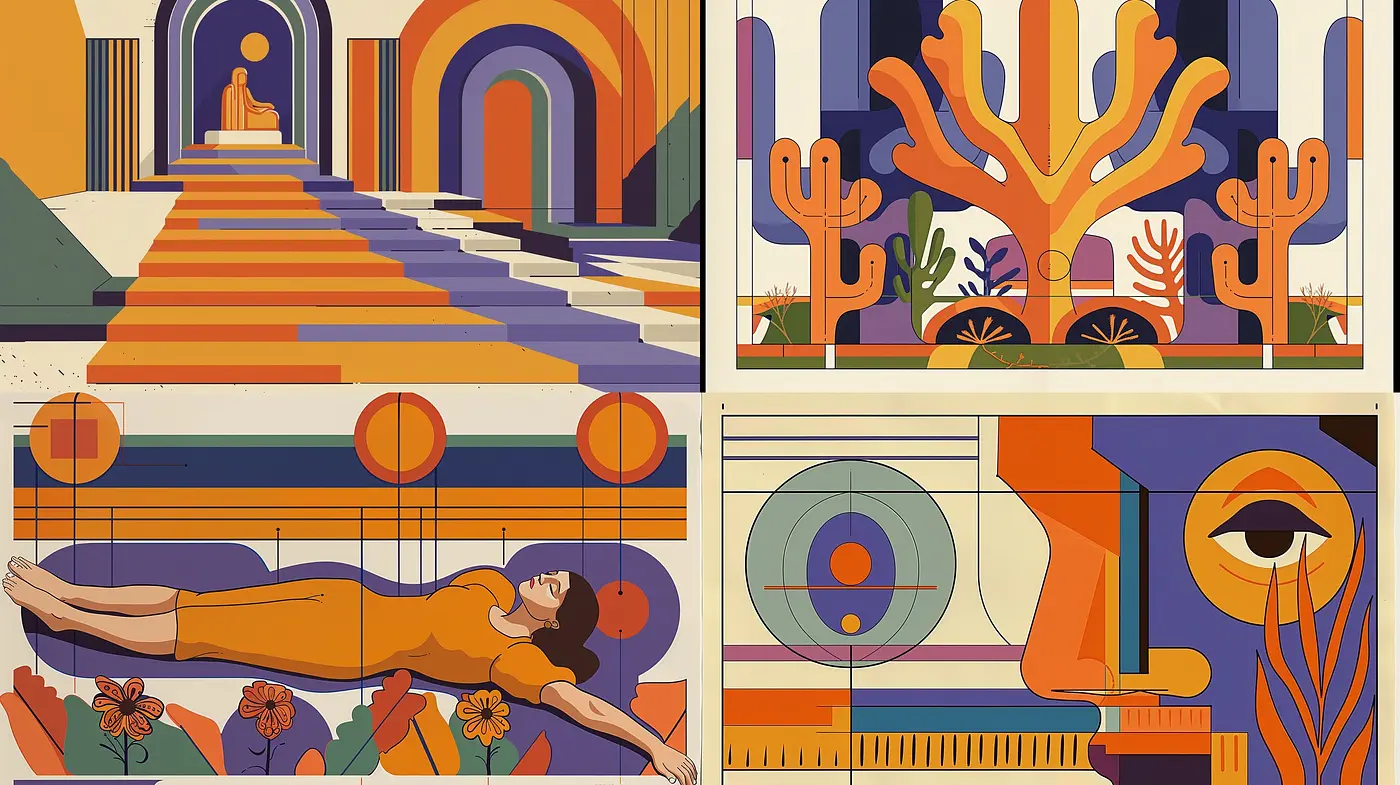 Modernist Geometric Harmony: A Fusion of Abstract Shapes and Earthy Tones - Midjourney sref style