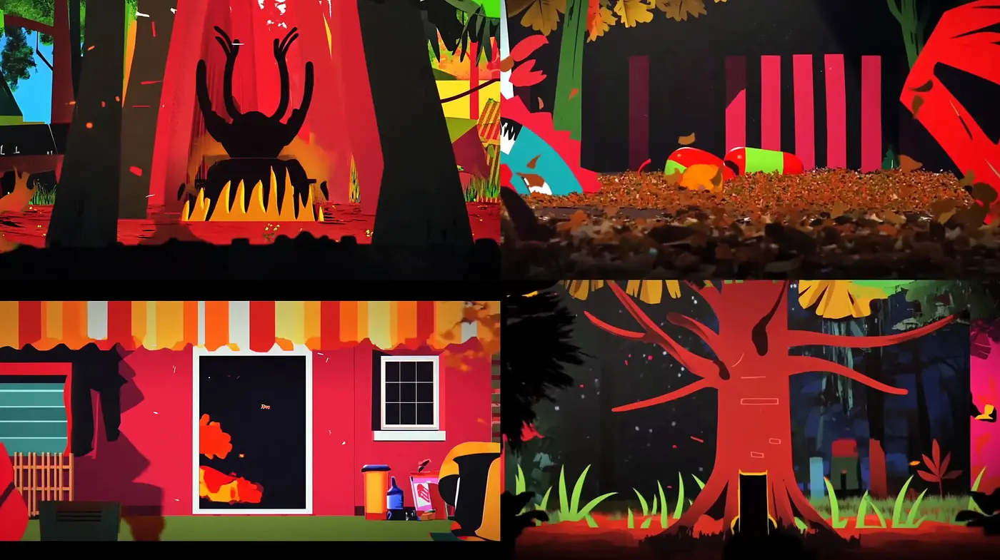 Vibrant Geometric Autumn: A Coalescence of Bold Contours and Seasonal Hues - Midjourney sref style