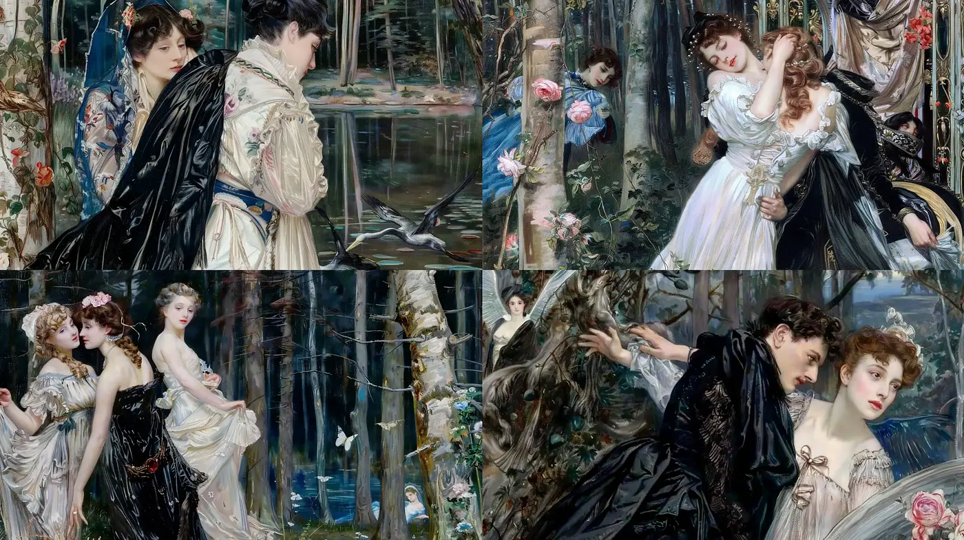 Enigmatic Romanticism: A Consistent Fusion of Classic Portraiture with Mystical Forest Charm - Midjourney sref style