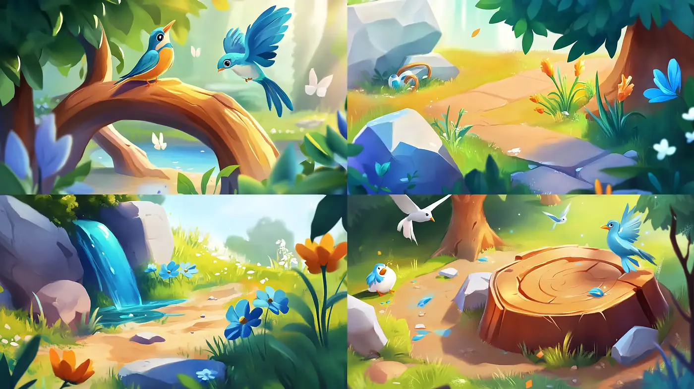 Enchanting Animated Forest: A Dazzling Display of Colors in a Whimsical Nature - Midjourney sref style
