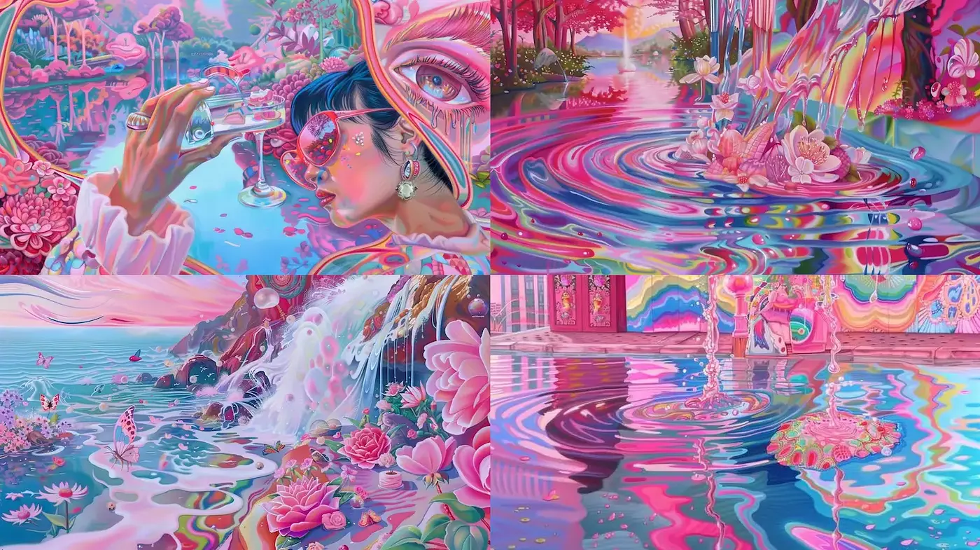 Vibrant, Dreamlike Surrealism with Fluidity and Nature - Midjourney sref style