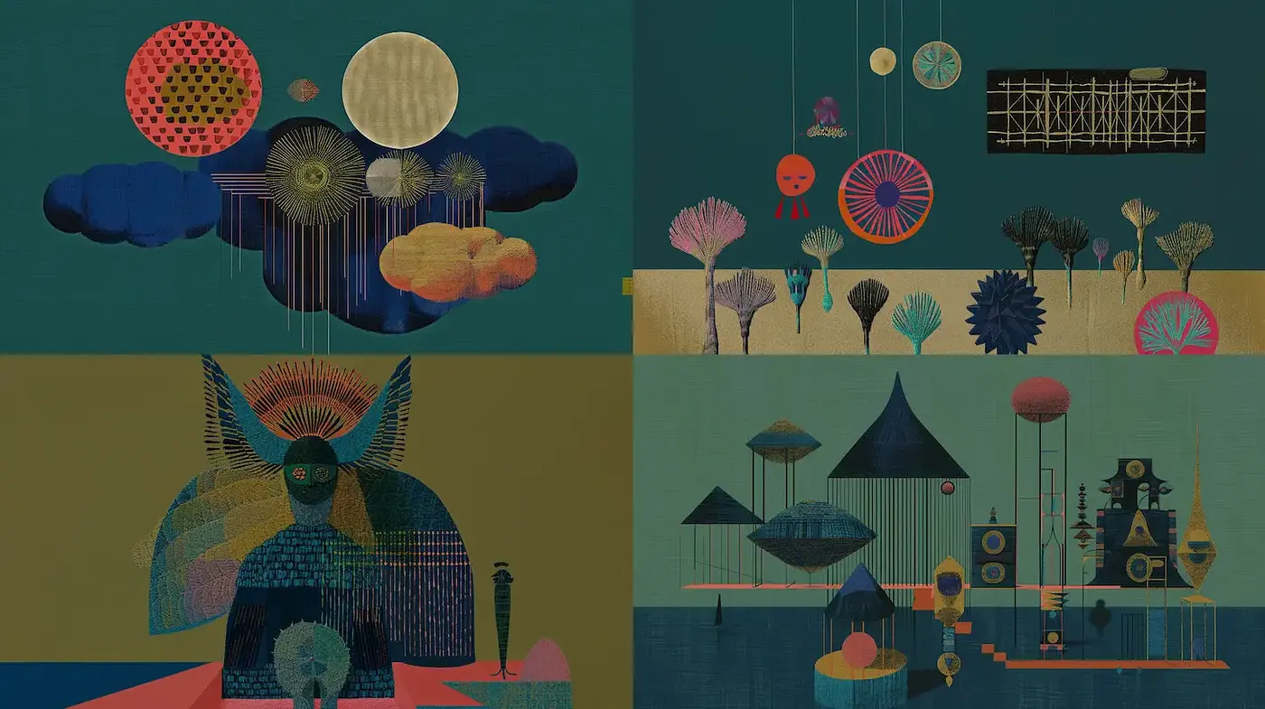 Vibrant Abstract Compositions with Geometric Elements - Midjourney sref style