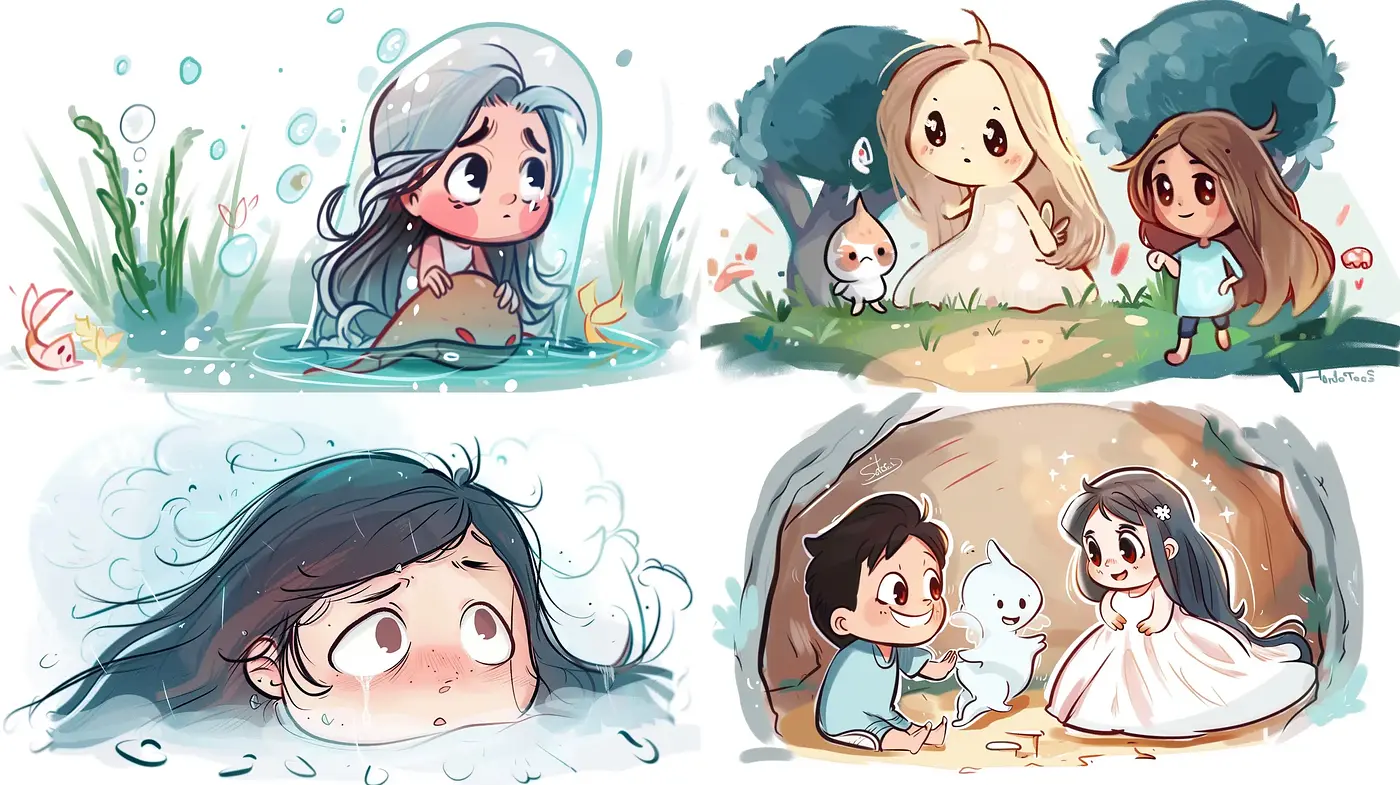 Charming Storybook Whimsy: A Heartwarming Illustration Series of Innocent Adventures - Midjourney sref style
