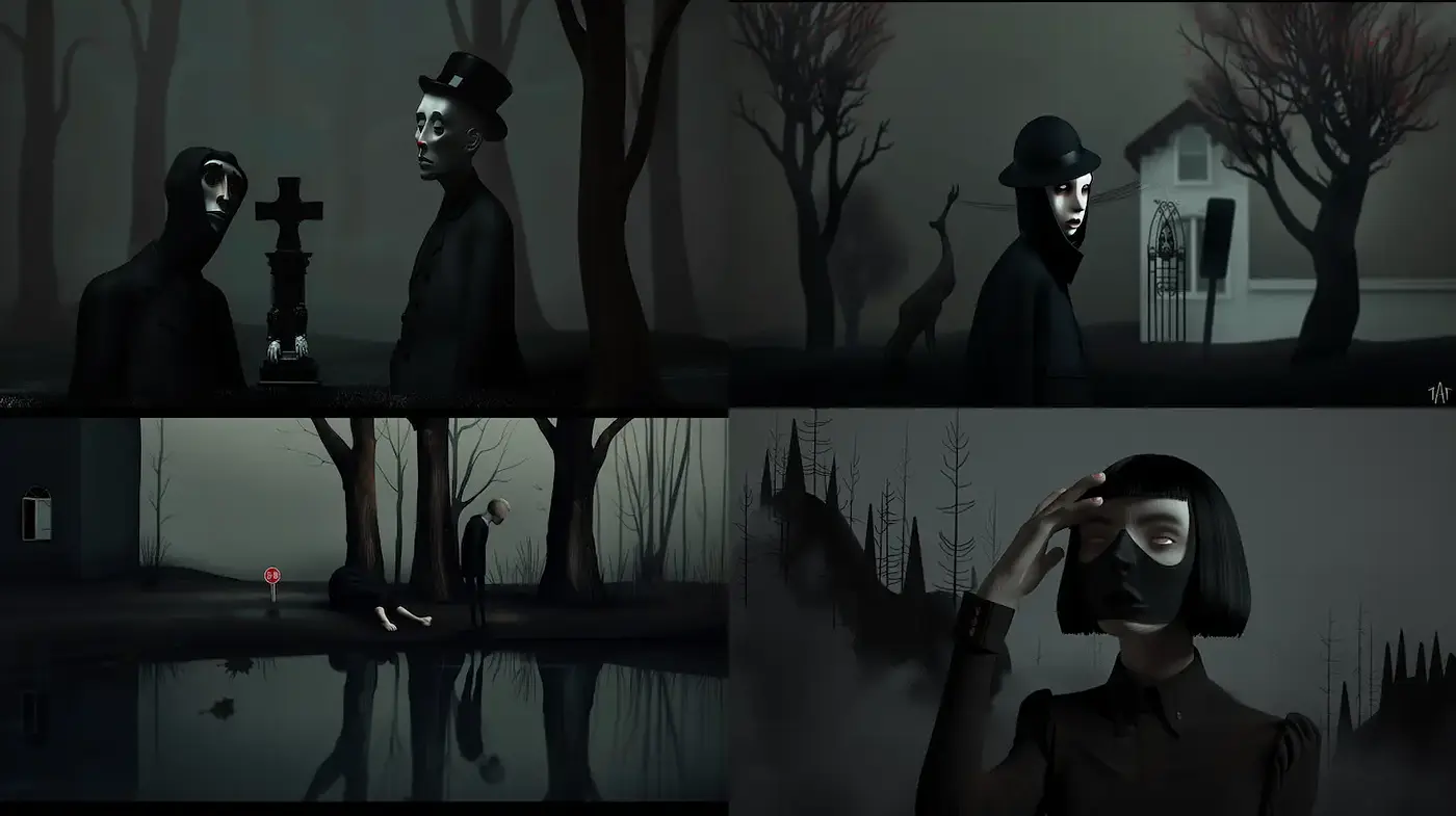 Dark and Haunting Aesthetic with Surrealist Influences - Midjourney sref style