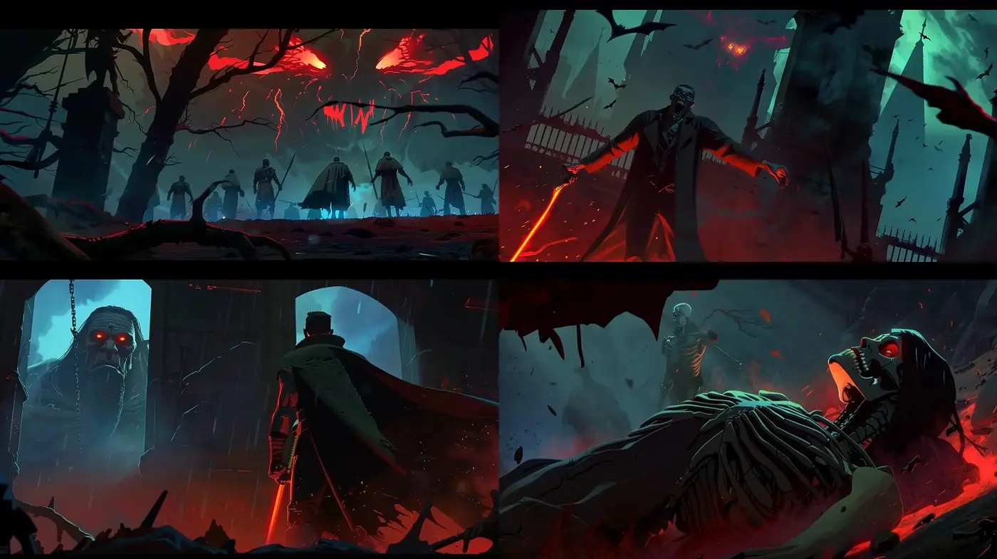 Gothic Elegy of Red and Shadow: A Consistent Synthesis of Dark Fantasy Art - Midjourney sref style