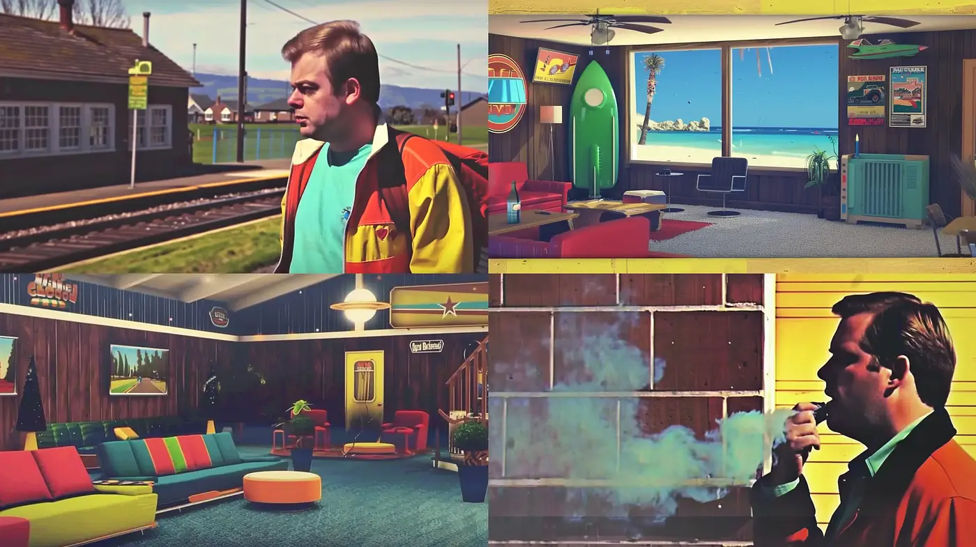 Retro Cinematic Reverie with Stylized Saturation - Midjourney sref style