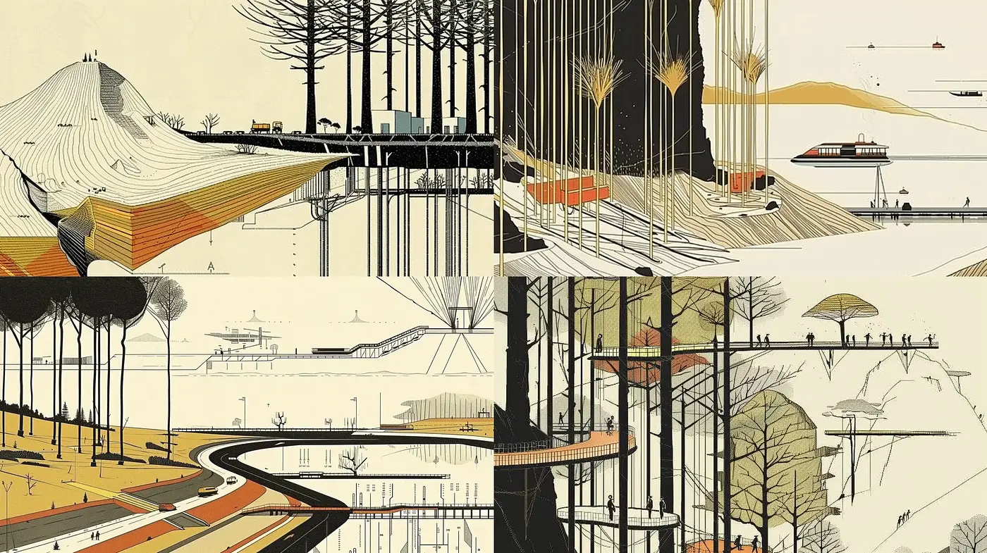 Abstracted Geometrical Landscapes in Earth Tones - Midjourney sref style