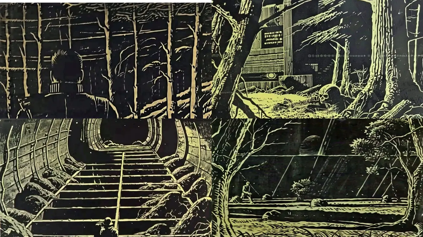 Mystical Nocturnal Journey in Monochromatic Woodcut - Midjourney sref style