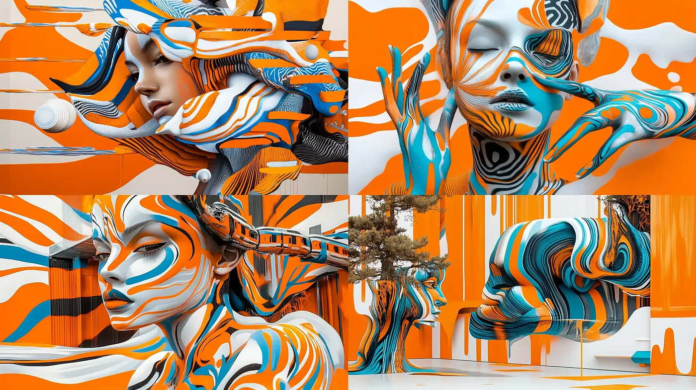 Surrealistic Fluidity: A Fusion of Organic Shapes and Vibrant Contrasts - Midjourney sref style